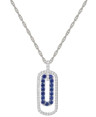 Macy's - Lab-Grown Emerald (1/3 ct. t.w.) & Lab-Grown White Sapphire (1/4 ct. t.w.) 18" Pendant Necklace in Sterling Silver (Also in Lab-Grown Ruby & Lab-Grown Sapphire)