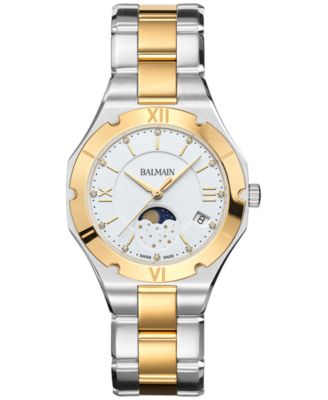 Balmain - Women's Swiss Be  Moonphase Diamond (1/20 ct. t.w.) Two-Tone Stainless Steel Bracelet Watch 33mm