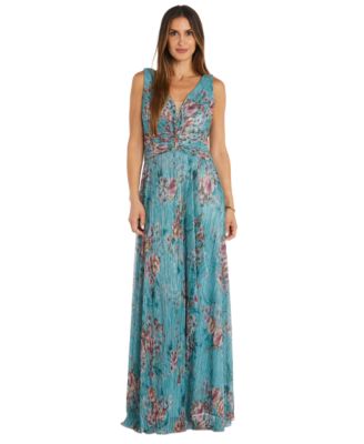 R & M Richards - Women's Metallic Floral Print Sleeveless Gown