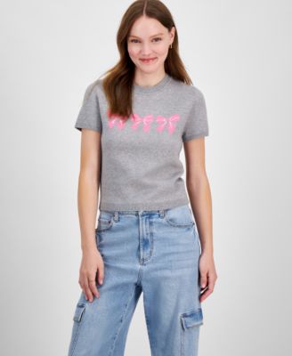 Madden Girl - Juniors' Bow Graphic Short-Sleeve Sweater