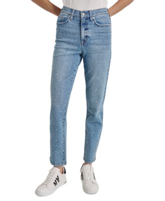 DKNY Jeans - Women's High-Rise Slim Straight Scattered Rhine-Studs Jeans