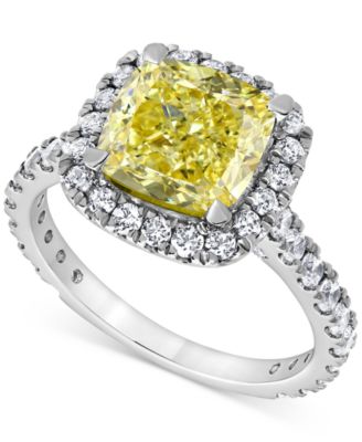 Badgley Mischka - Certified Lab Grown Diamond Solitaire Plus Cushion Halo Ring (4 ct. t.w.) in 14k White Gold