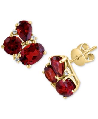 EFFY Collection - Garnet (4-5/8 ct. t.w.) & Diamond (1/20 ct. t.w.) Mixed Cut Cluster Stud Earrings in 14k Gold