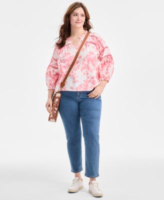 Style & Co - Plus Size Printed Top & High-Rise Straight-Leg Jeans, Exclusively at Macy's