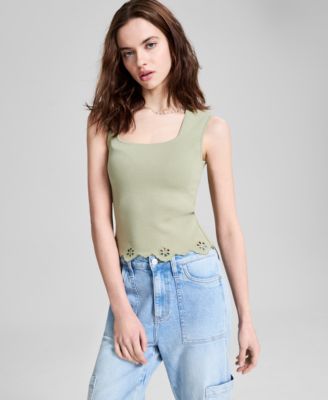 And Now This - Petite Eyelet-Trim Knit Tank Top, Exclusively at Macy's