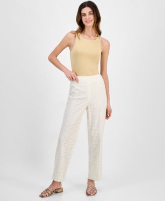 Anne Klein - Women's Pull-On Embroidered Eyelet Pants