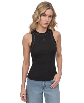 DKNY Jeans - Petite Rhinestone-Trim Ribbed Tank Top