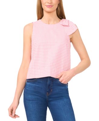 CeCe - Women's Gingham Bow-Shoulder Sleeveless Top