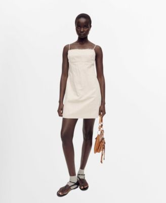 MANGO - Women's Frayed Neckline Cotton Dress