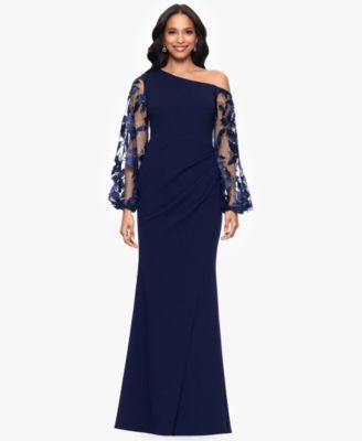 Betsy & Adam - Petites Scuba Crepe Asymmetrical-Neck Long Dress