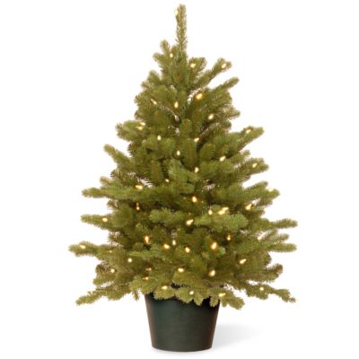 National Tree Company - National Tree 3' Feel Real(R) Hampton Spruce Small Wrapped Tree in Growers Pot with 100 Clear Lights