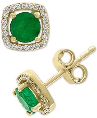 EFFY Collection - Emerald (1 ct. t.w.) & Diamond (1/8 ct. t.w.) Stud Earrings in 14k Gold