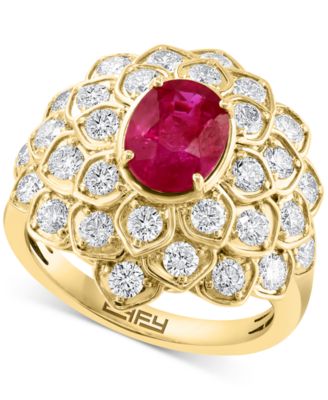 EFFY Collection - Ruby (1-3/8 ct. t.w.) & Diamond (1-1/2 ct. t.w.) Flower Ring in 14k Gold