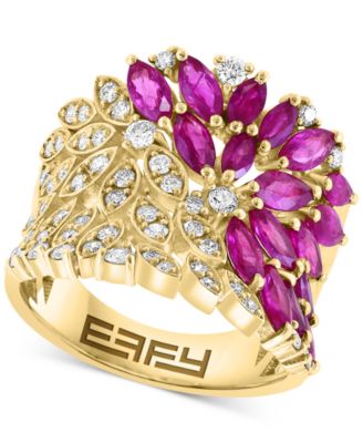 EFFY Collection - Ruby (2-1/3 ct. t.w.) & Diamond (2-1/3 ct. t.w.) Marquise Floral-Inspired Cluster Ring in 14k Gold