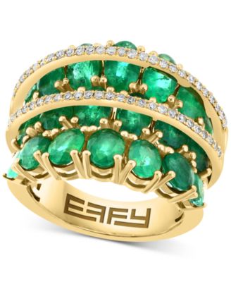 EFFY Collection - Emerald (6-1/2 ct. t.w.) & Diamond (1/4 ct. t.w.) Multirow Statement Ring in 14k Gold