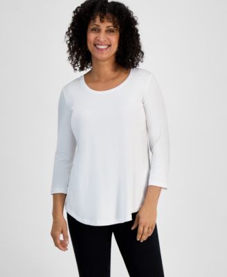JM Collection - Three-Quarter-Sleeve Scoop-Neck Top