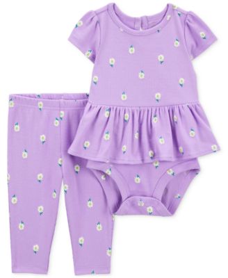 Carter's - Baby Girls Cotton Peplum Bodysuit & Pants, 2 Piece Set