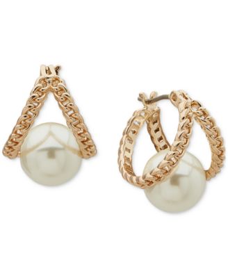 Emily in Paris - Gold-Tone Imitation Pearl Small Huggie Hoop Earrings, 0.5"