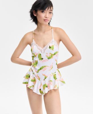 I.N.C. International Concepts - Women's Lace-Trim Satin Flutter Romper
