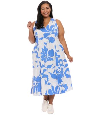 London Times - Plus Size V-Neck Sleeveless Midi Dress