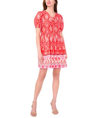 MSK - Petite Placed Print Puff-Sleeve Swing Dress