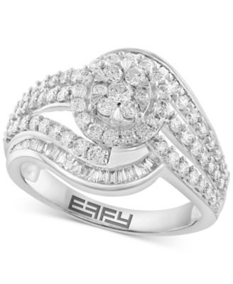 EFFY Collection - Diamond Round & Baguette Swirl Halo Cluster Ring (1-1/5 ct. t.w.) in 14k White Gold
