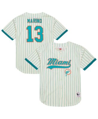 Mitchell & Ness - Men's Dan Marino Cream Miami Dolphins Name Number Mesh Button-Up Baseball Jersey