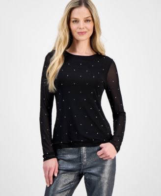 I.N.C. International Concepts - Petite Embellished Mesh Top