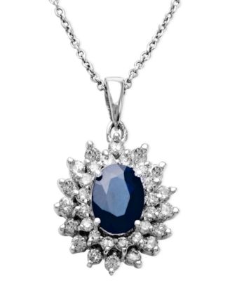 EFFY Collection - Sapphire (1-9/10 ct. t.w.) and Diamond (1 ct. t.w.) Two Row Oval Pendant in 14k White Gold
