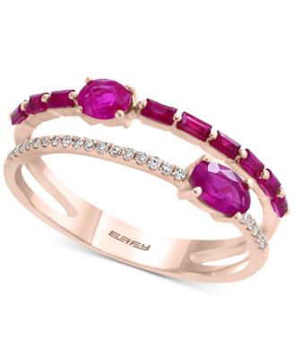 EFFY Collection - Ruby (7/8 ct. t.w.) & Diamond Accent Two-Row Ring in 14k Rose Gold