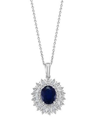 EFFY Collection - Sapphire (1-7/8 ct. t.w.) & Diamond (1/5 ct. t.w.) Halo 18" Pendant Necklace in 14k White Gold