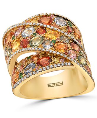 EFFY Collection - Multi-Gemstone (5-3/4 ct. t.w.) & Diamond (1/3 ct. t.w.) Crossover Wide Statement Ring in 14k Gold