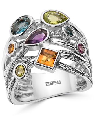 EFFY Collection - Multi-Gemstone (1-3/4 ct. t.w.) & Diamond (1/10 ct. t.w.) Multirow Ring in Sterling Silver
