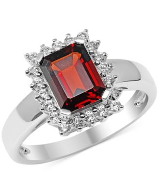Macy's - Garnet (1-3/4 ct. t.w.) & White Topaz (1/3 ct. t.w.) Halo Ring in Sterling Silver