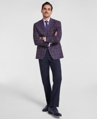 Michael Kors - Men's Classic-Fit Burgundy Plaid Sport Coat