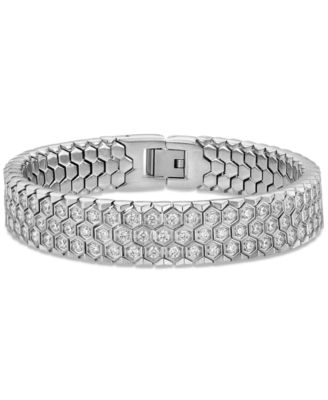 Esquire Men's Jewelry - Cubic Zirconia Honeycomb Link Bracelet in Stainless Steel