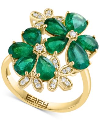 EFFY Collection - Diamond (1/6 ct. t.w.) & Emerald (3-3/4 ct. t.w.) Ring in 14k Yellow Gold