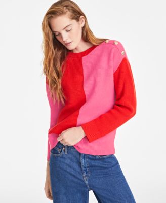 On 34th - Women's Striped Buttoned-Shoulder Sweater