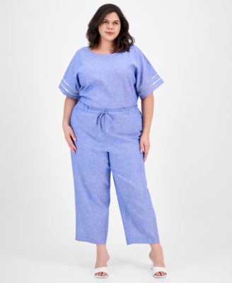 Anne Klein - Plus Size Wide-Leg High-Rise Pants