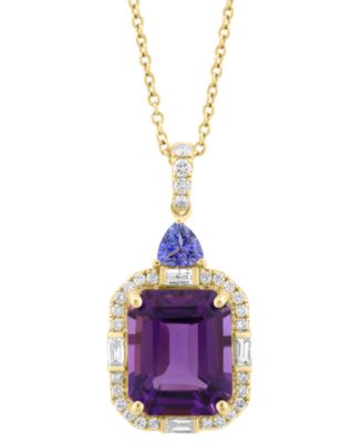 EFFY Collection - Amethyst (4 ct. t.w.), Tanzanite (1/2 ct. t.w.), & Diamond (1/3 ct. t.w.) in 14k Gold, 17" + 1" extender