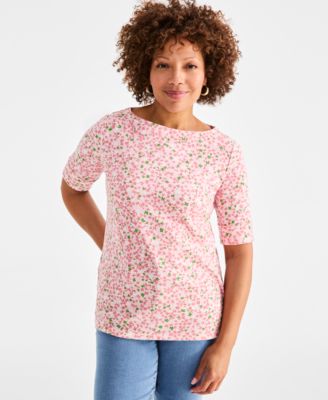 Style & Co - Women's Wildflower Boat-Neck Elbow-Sleeve Top