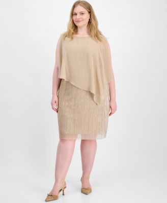 Connected - Plus Size Cape-Overlay Dress