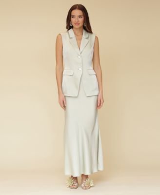 Avec Les Filles - Women's Notched Collar Belted-Back Long Vest