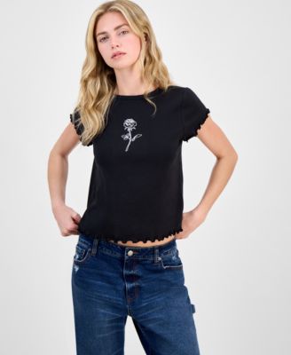 Rebel + Leigh - Juniors' Lettuce-Trim Graphic Baby Tee