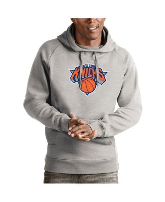 Antigua - Men's Heather Gray New York Knicks Team Logo Victory Pullover Hoodie