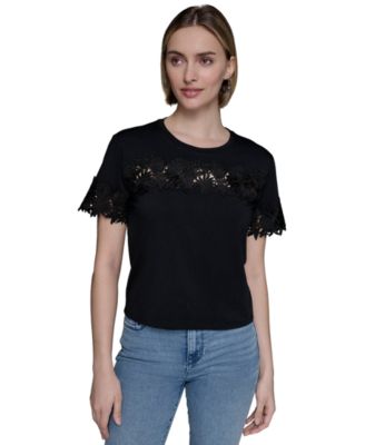 KARL LAGERFELD PARIS - Women's Lace-Trim Knit Top