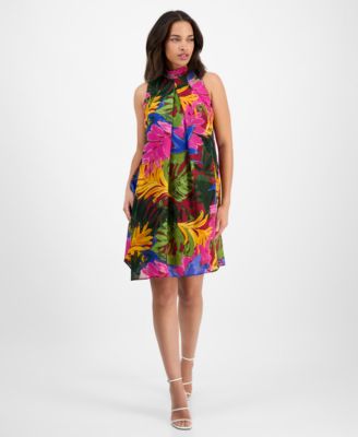 Robbie Bee - Women's Printed Mock-Neck Shift Dress