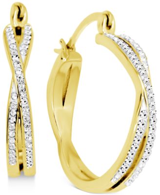 And Now This - Crystal Small Crossover Hoop Earrings, 0.95"