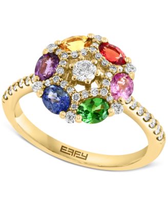EFFY Collection - Multi-Sapphire (1-3/8 ct. t.w.) & Diamond (3/8 ct. t.w.) Cluster Ring in 14k Gold