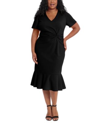 London Times - Twist-Front Flounce-Hem Dress